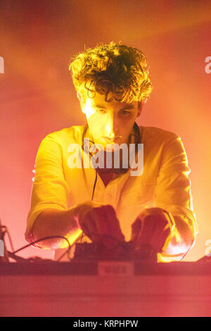 Jamie XX, die englische Electronica Musik Produzent, DJ und Remix Künstler, führt eine Live Show bei VEGA in Kopenhagen. Jamie XX führt als Solokünstler, sondern ist auch ein Mitglied der Londoner Band, die xx. Dänemark, 01/11 2015. Stockfoto