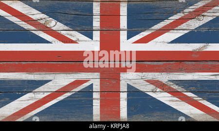 Alte vintage UK Britische Flagge über weißem Holz Stockfoto