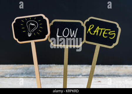Konzept Nachricht niedrige Preise und die Glühbirne als Symbol für Idee Stockfoto