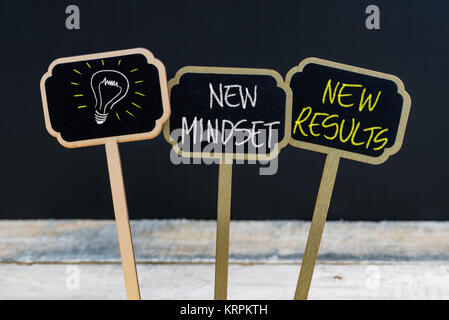 Konzept Nachricht Neue denkrichtung neue Ergebnisse und Glühbirne als Symbol für Idee Stockfoto