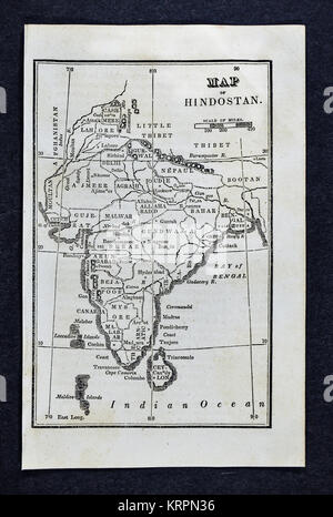 1830 Nathan Hale Karte - Indien - Bombay Calcutta Delhi Madras Sri Lanka Goa Nepal Tibet Stockfoto