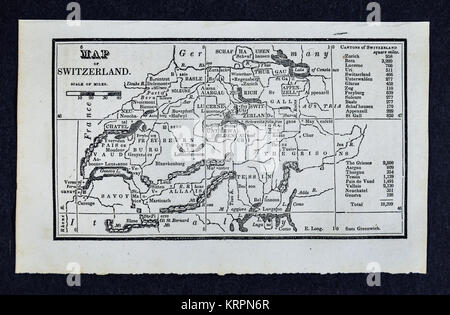 1830 Nathan Hale Karte - Schweiz - Luzern Zürich Genf Stockfoto