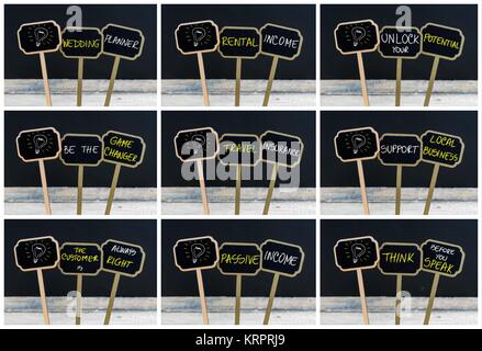 Foto Collage der Begriff Nachrichten mit Kreide und Glühbirne als Symbol für Idee geschrieben Stockfoto