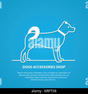Vektor Kontur Hund Silhouette auf weißem Hintergrund. Hunde Zubehör shop Logo. Stock Vektor