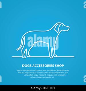 Vektor Kontur Hund Silhouette auf weißem Hintergrund. Hunde Zubehör shop Logo. Stock Vektor