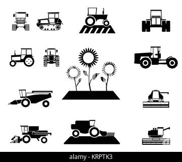 Vektor einrichten von landwirtschaftlichen Maschinen auf weißem Hintergrund Stock Vektor