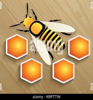 Biene und Wabe auf einen Baum. Vector Illustration Stock Vektor