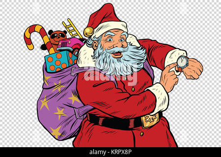 Weihnachtsmann-Shows auf der Uhr, Neujahr und Weihnachten Stockfoto