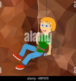 Fellow climber hinunter auf einem Seil von einer Klippe. Vector Illustration. Farbverlauf Hintergrund. Stock Vektor