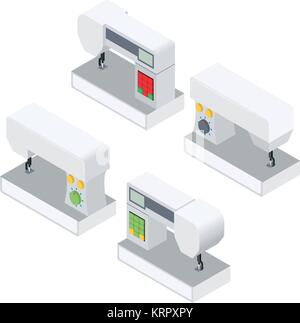 Moderne elektronische Nähset Maschinen in Isometrische Projektion Stock Vektor