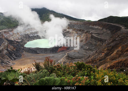 Ein heißer Schwefelsäure-See befindet sich im Krater des Poás Vulkan Costa Ricas. Stockfoto