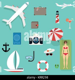 Vector Icons und Konzepte im flachen Stil - Reisen und Ferien, trendige Banner und Schilder - Sommer- und Reise Stock Vektor