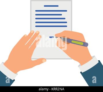 Farbige Cartooned Hand unterzeichnen Vertrag Grafik Design auf weißem Hintergrund. Stock Vektor