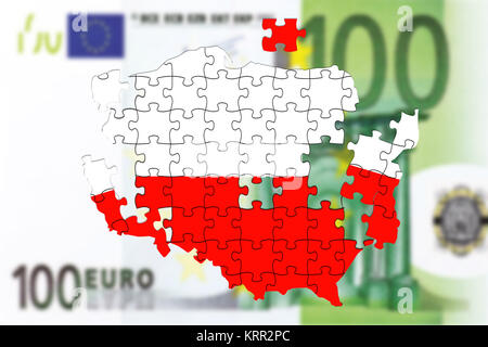 Polen auseinanderfallen Puzzle auf 100 Zloty Polnisch Zloty Geld Stockfoto