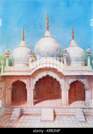 Die Moti Masjid aka Pearl Moschee, einer weissen Marmor Moschee in das Red Fort in Delhi, Indien, durch den Großmogul Aurangzeb von 1659-1660 gebaut wurde. Von den Wundern der Welt, veröffentlicht C 1920. Stockfoto