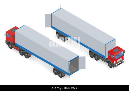 Isometrische rote Lkw ohne Anhänger auf weißem Hintergrund Stock Vektor