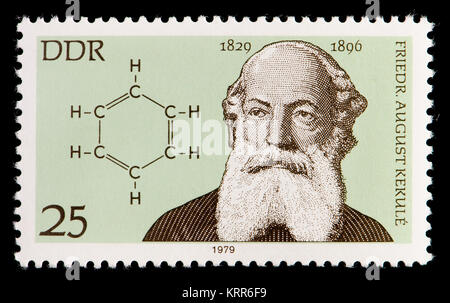 Ddr (DDR) Briefmarke (1979): August Kekule (Friedrich August Kekule von Stradonitz: 1829-1896) Deutsch organische Chemie. Principal Gründer Stockfoto