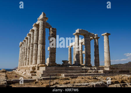 In der archäologischen Stätte von Sounion in der Nähe von Athen finden wir das Heiligtum des Poseidon, wo die Athener den Horizont des Meeres beobachtet, um zu sehen, wenn Sie Stockfoto