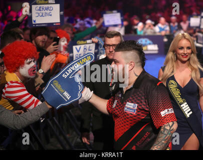 Michael Smith am Tag sieben der William Hill World Darts Championship im Alexandra Palace, London. Stockfoto