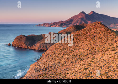 Landschaft aus der Sicht der Amatista. Naturpark Cabo de Gata. Spanien. Stockfoto