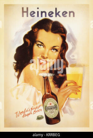 Uns Vintage Poster Karte während des Zweiten Weltkrieges Ⅱ. Heineken - weltfeinsten Lagerbier Stockfoto