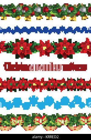 Satz von nahtlosen Grenzen helle Spaß Weihnachten Winter Urlaub Muster Vektor Stock Vektor