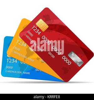 Satz von Premium Kreditkarten. Vector Illustration. Isoliert. 3 Farben von Kreditkarten. Stock Vektor