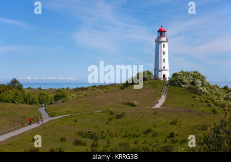 Leuchtturm Dornbusch auf Schluckwiekberg, Wahrzeichen der Insel Hiddensee, Mecklenburg-Vorpommern, Ostsee, Deutschland, Europa Stockfoto