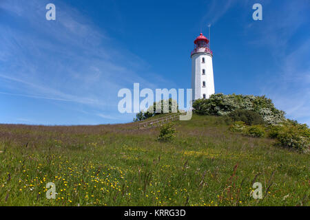 Leuchtturm Dornbusch auf Schluckwiekberg, Wahrzeichen der Insel Hiddensee, Mecklenburg-Vorpommern, Ostsee, Deutschland, Europa Stockfoto