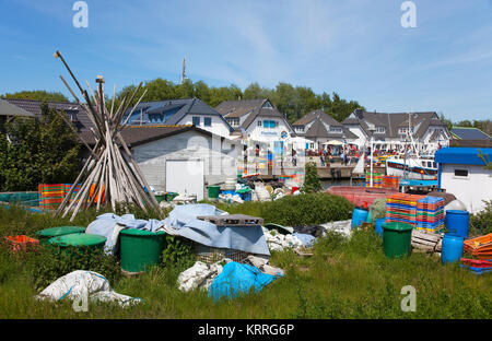 Fischerhafen des Ortes Vitte, Insel Hiddensee, Mecklenburg-Vorpommern, Ostsee, Deutschland, Europa Stockfoto