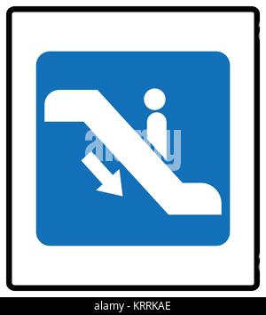 Rolltreppe geht oben unterzeichnen. Vector Illustration auf Weiß Blau obligatorischen Informationen Symbol isoliert. Weiße Piktogramm. Stock Vektor