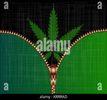 Öffnen Reißverschluss Cannabis Blatt Stockfoto
