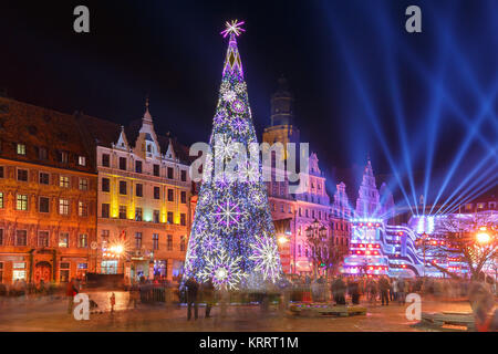 Leichte Laser-Show am Marktplatz, Wroclaw, Polen Stockfoto