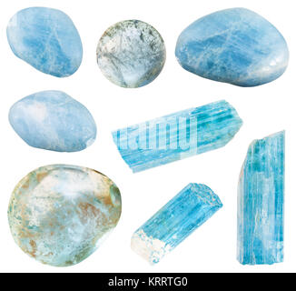 Satz von verschiedenen Aquamarin (blau türkis) Mineralien Stockfoto