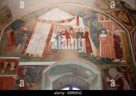 Fresken von Memmo di Filippuccio in Kamera del Podesta (Podesta Ferienwohnungen) im Palazzo Comunale im historischen Zentrum von San Gimignano aufgeführten Welt Herit Stockfoto