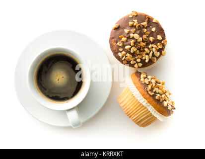 Süße haselnuss Muffins und Kaffee Tasse. Stockfoto