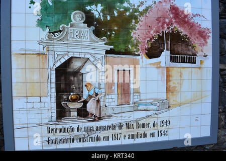 Handbemalte Fliesen- Bild in der Rua Imperaritz D Amelia, Funchal, Madeira, Portugal Stockfoto