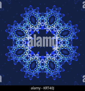 Abstrakte geometrische Nahtlose vintage Hintergrund. Reich verzierte runde Ornament mit elliptischen Elemente in blauen und violetten Farbtönen auf Schwarz. Stockfoto
