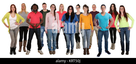 Menschen lachen stehen glücklich multikulturell People Integration Gruppe junge Leute freigestellt Stockfoto