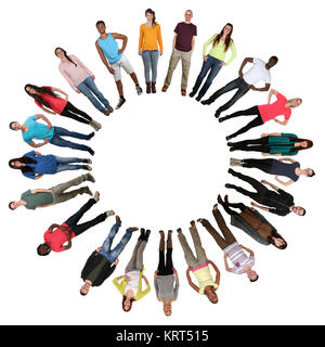 Menschen multikulturell junge Leute Leute Gruppe im Kreis freigestellt Stockfoto