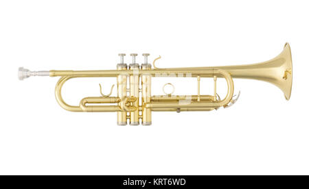 Goldene Trompete isoliert auf weißem Hintergrund Stockfoto