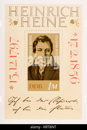 Ddr (DDR) Briefmarke (1972): Heinrich Heine (1797 - 1856) deutscher Dichter, Journalist, Essayist und Literaturkritiker. 175. Geburtstag Stockfoto