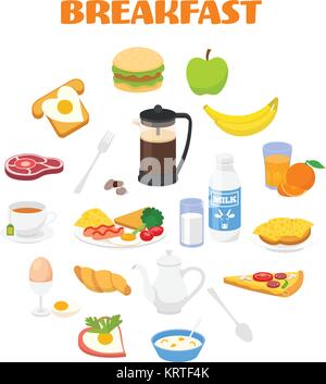 Frühstück mit frischen Speisen und Getränke Icons Set-Vector Illustration Stock Vektor