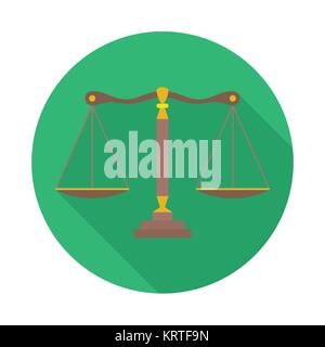 Waage der Gerechtigkeit unterzeichnen. Gesetz Gleichgewicht Symbol - Vektor Icon mit langen Schatten Stock Vektor