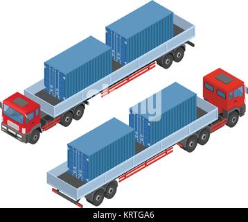 Isometrische LKW Parkplätze in der Straße, in der 2 Ansicht zur Verfügung, vorne und hinten Stock Vektor