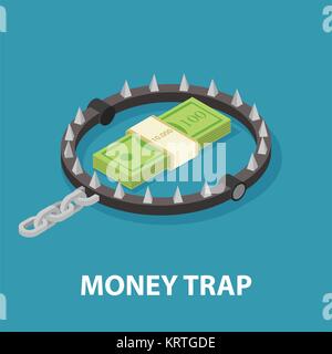 Geld trap. Riskante Investitionen. Isometrische Vector Illustration auf blauem Hintergrund Stock Vektor