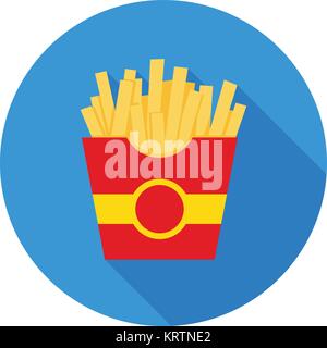 Fast food, Pommes Frites, leckere Essen. Pommes frites in rotes Papier, isolierte Flachbild-Symbol. Stock Vektor