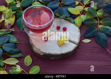 Tee mit einem viburnum in einem transparenten Becher Stockfoto