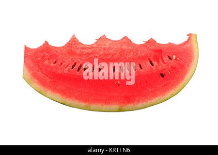 Der Wassermelone mit Biss, in Scheiben geschnitten, auf weißem Hintergrund. Stockfoto