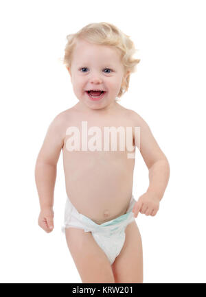 Adorable blonde Baby mit zwei Jahre in Windel Stockfoto